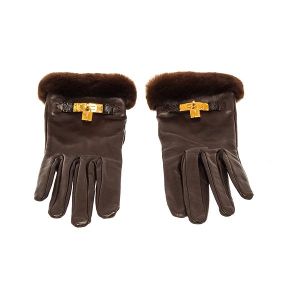 Hermes Brown Leather Gloves