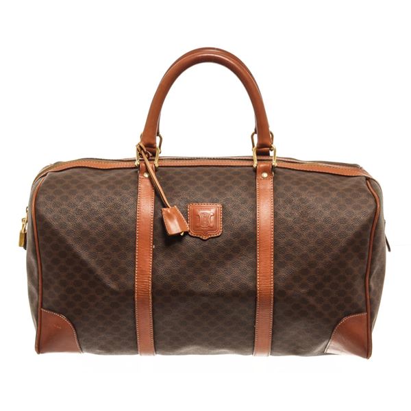 Celine Brown Coated Canvas Macadam Travel Bag