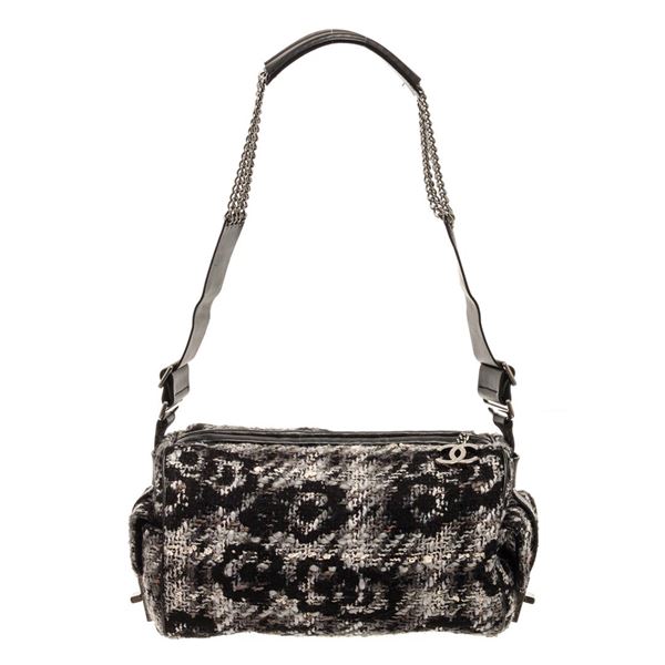 Chanel Black 2.55 Tweed Chain Shoulder Bag