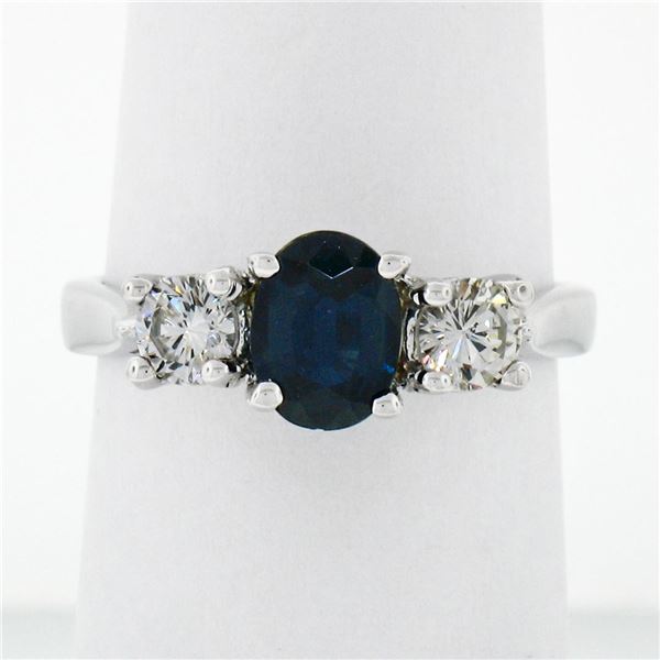 New 14K Gold 1.53 ctw Oval Sapphire Round Diamond 3 Three Stone Engagement Ring