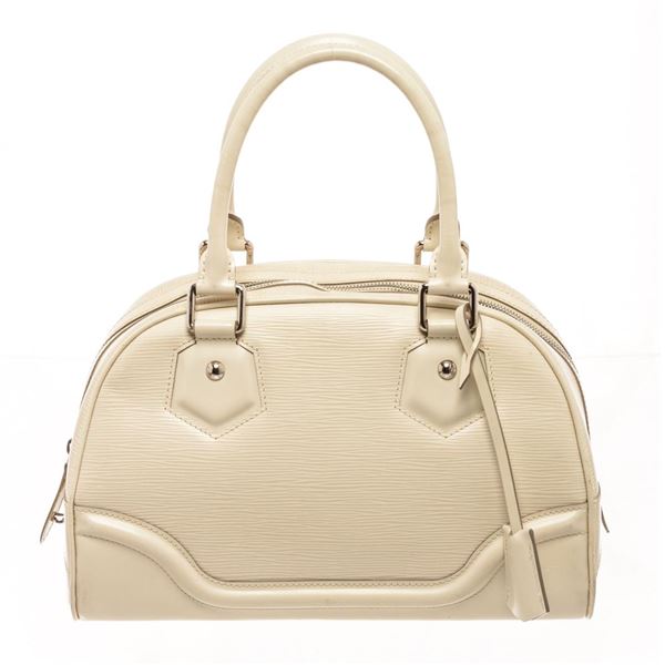 Louis Vuitton Ivory White Epi Leather Bowling Montaigne BB Tote Bag