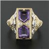 Image 2 : 14K Two Tone Gold 1.80 ctw Amethyst Diamond Filigree Milgrain Etched Cocktail Ri