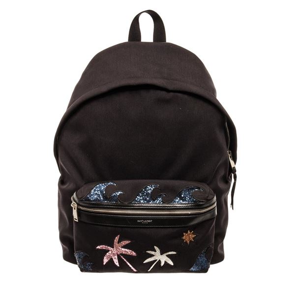 Saint Laurent YSL Black Tropical Canvas Backpack