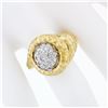 Image 3 : FINE 18k Gold R. Stone Dome Cluster Diamond Hammered Turritella Conch Shell Ring