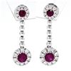 Image 1 : Fancy 18K White Gold 1.38 ctw Round Ruby w/ Diamond Halo Post Drop Dangle Earrin