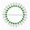 Vintage 14k Gold 1.60 ctw Round Diamond Emerald & White Pearl Circle Wreath Broo