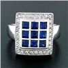 Image 2 : De Hago 18k White Gold 2.65 ctw Sapphire Diamond Square Dome Platter Cocktail Ri