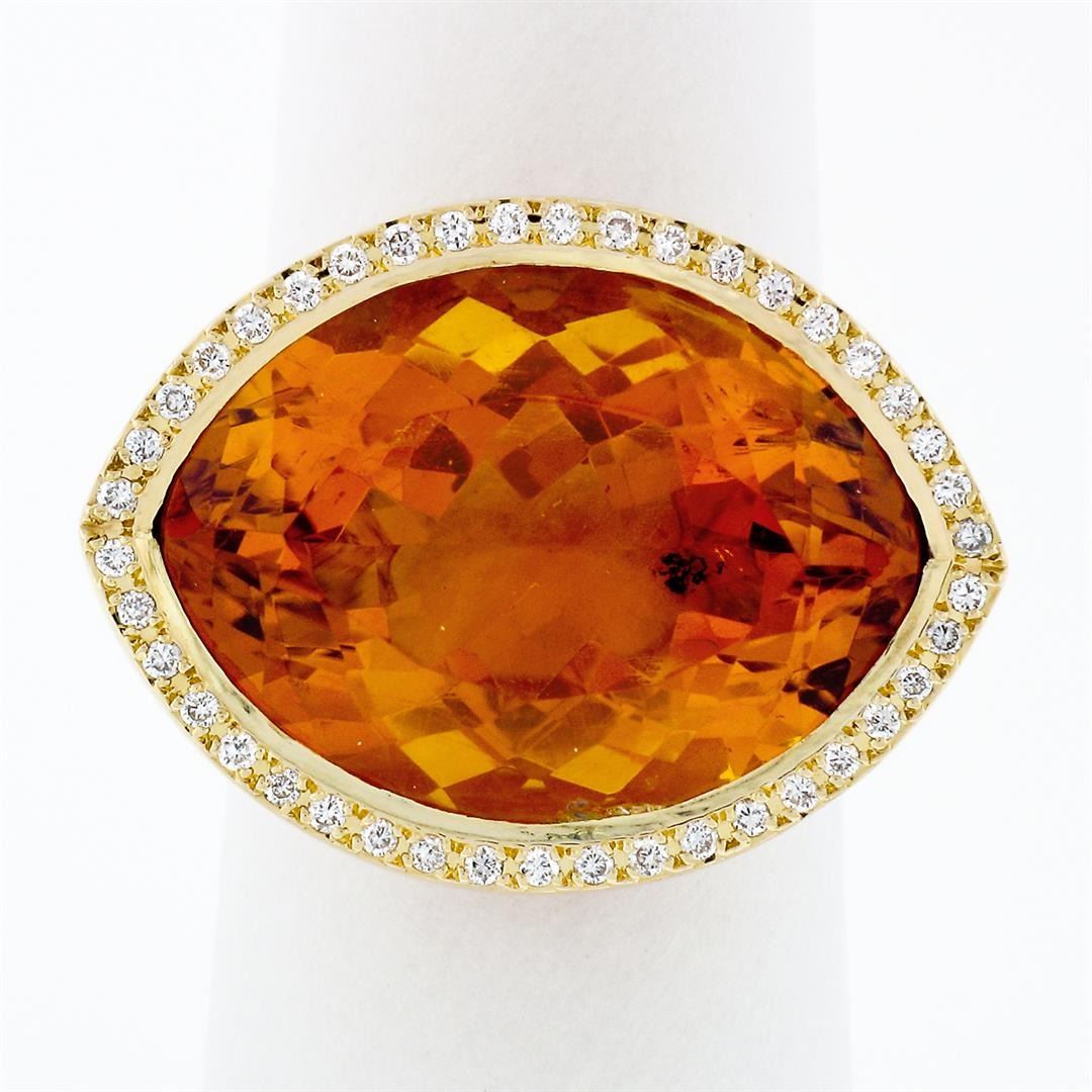 Estate 18K Gold Large Wide Citrine Diamond Halo Almond Eye Shaped ...