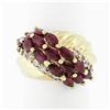 Vintage 14k Yellow Gold 3.32 ctw Marquise Blood Red Ruby Round Diamond Band Ring
