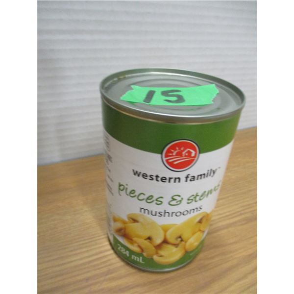 SHELF PULLS (AS IS):  MUSHROOMS STEMS & PIECES - PER CAN