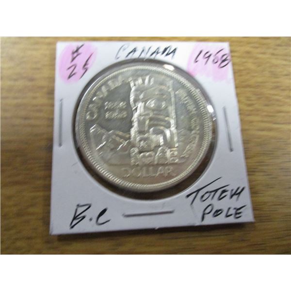 1958 BC TOTEM POLE CANADA SILVER DOLLAR