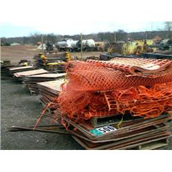 ROW OF CONSTRUCTION SIGNS AND FENCING