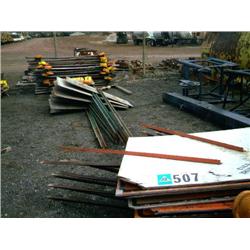 ROW OF SIGNS, WARNING LIGHTS, AND BARRACADES