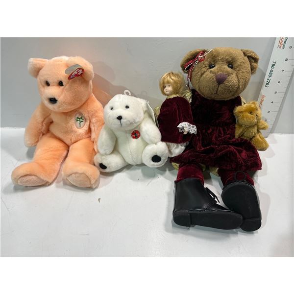 Collection of Teddy Bears Including Coca Cola Bear