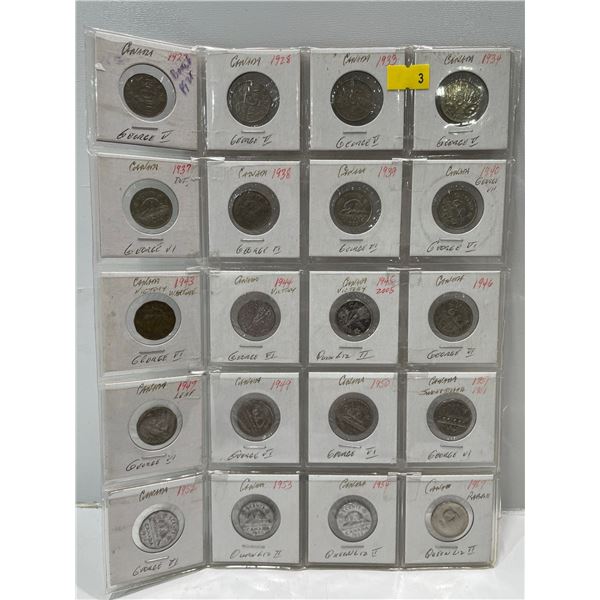 Binder Page of Canadian Nickels 1922,1928, 1933-34, 1937-40 1943-47 1949-54 &1967