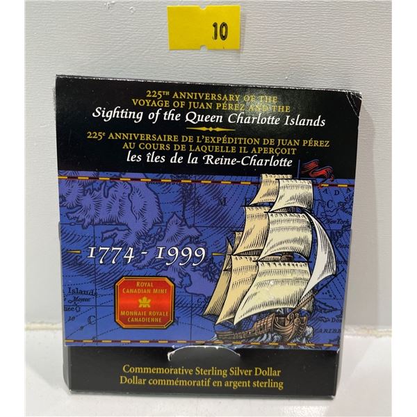 1999 Canadian Sighting of the Queen Charlotte Islands Commemorative Sterling Silver Dollar