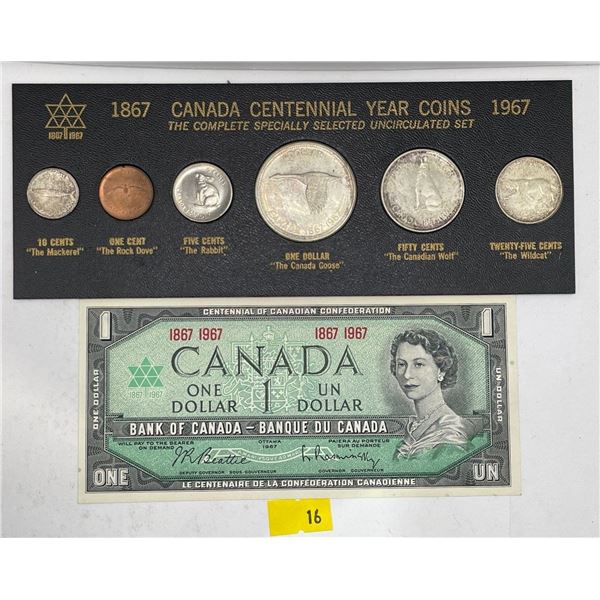 1967 Canadian Banknote and Uncirculated Coin Set 43.1g 80% Silver