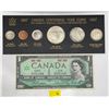 Image 1 : 1967 Canadian Banknote and Uncirculated Coin Set 43.1g 80% Silver