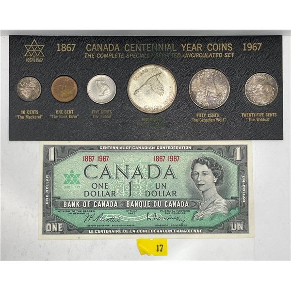 1967 Canadian Banknote and Uncirculated Coin Set 43.1g 80% Silver