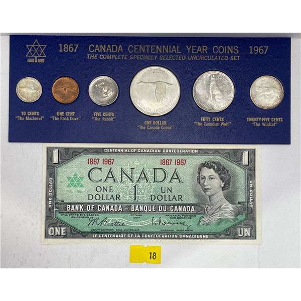 1967 Canadian Banknote and Uncirculated Coin Set 43.1g 80% Silver
