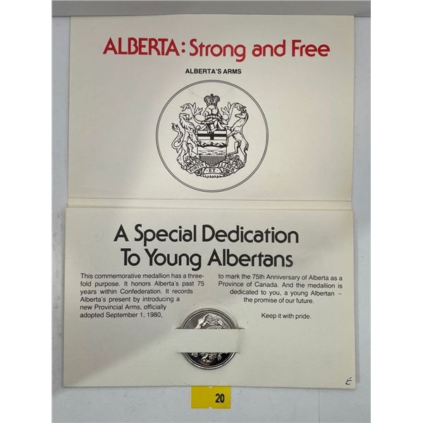1980 Alberta's 75th Anniversary and Creation of Alberta's Coat of Arms Medallion in Sleeve