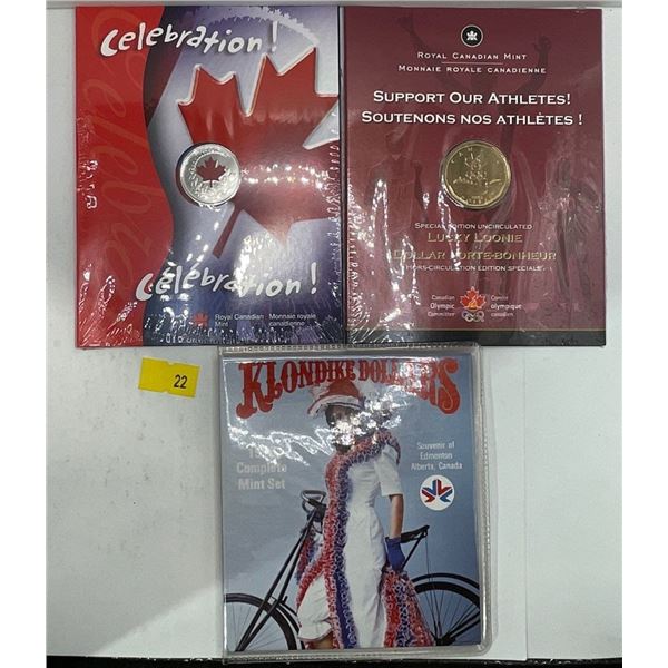2004 Canadian Uncirculated Lucky Loonie and Celebration Quarter plus 1978 Klondike Dollar Set