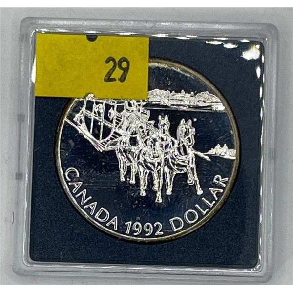 1992 Canadian Kingston to York Stagecoach Dollar 25.125g 92.5% Silver