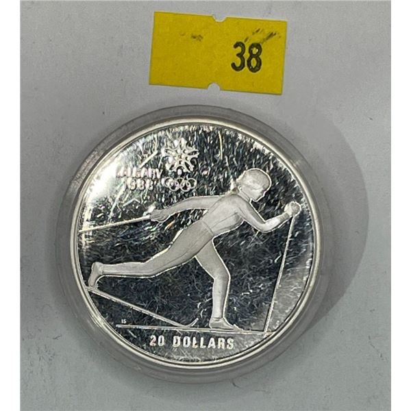 1988 Canadian $20 Calgary Olympic Proof Coin 1 Troy Ounce Silver - Cross County Skiing
