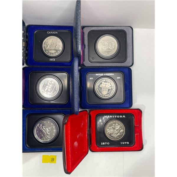 Collection of 6 Canadian Nickel Dollars in Cases