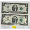Image 1 : 2003 US $2 Bills SN K97865294A & K97871294A