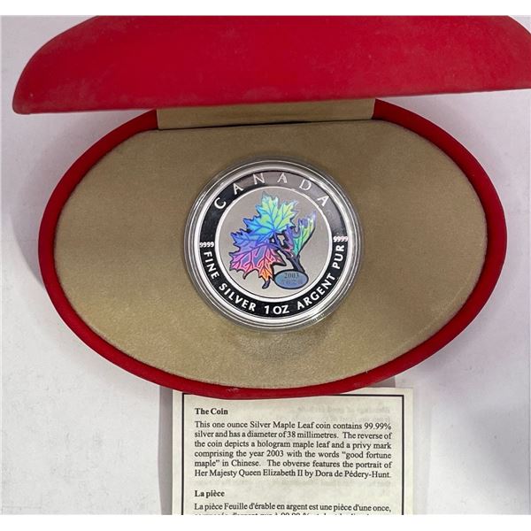 2003 Canadian Silver Maple Leaf Coin 1 troy ounce 99.99% Silver