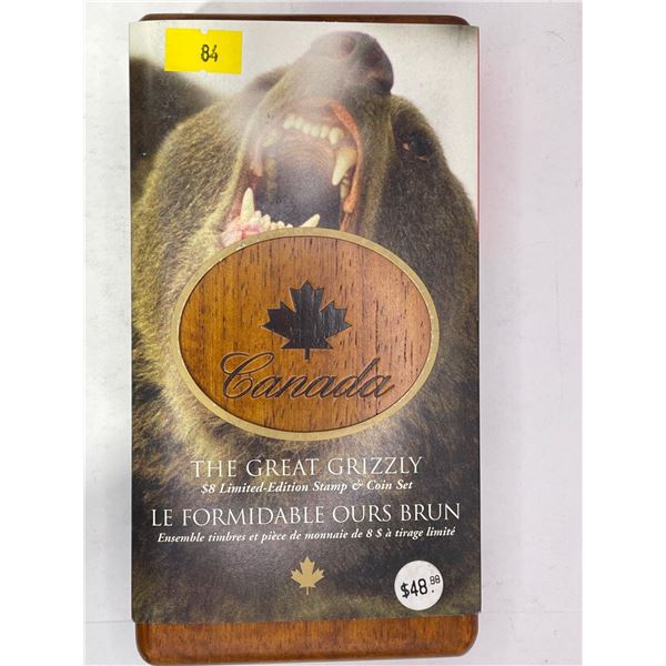 2004 The Great Grizzly $8 Limited Edition Stamp & Coin Set 28g 99.99% Silver