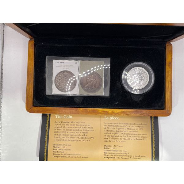 2008 Royal Canadian Mint 100th Anniversary Coin & Stamp Set 50 cent coin 11.62g 92.5% Silver