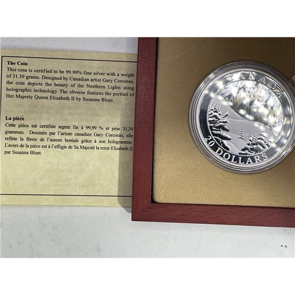 Canadian $20 Aurora Borealis Silver Coin 31.39g 99.99% Silver
