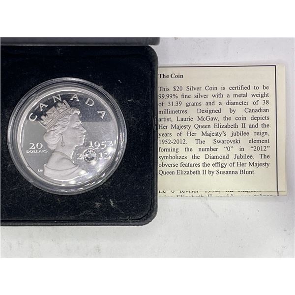 2012 $20 Queen Elizabeth II 60 Years Commemorative Coin 7.96g 99.99% Silver