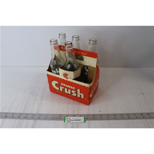(5) Orange Crush Bottles in Orange Crush Cardboard Carrying Case