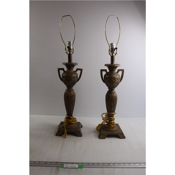 Pair of Old Brass Lamps - Untested