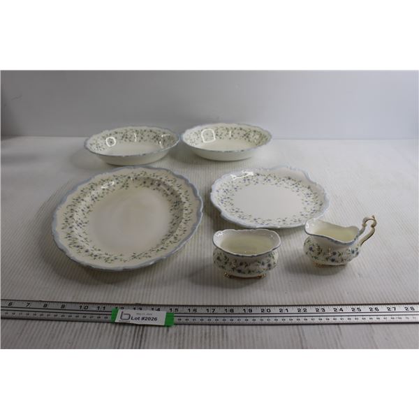 Royal Albert Caroline Cream & Sugar and (4) Assorted Dishes