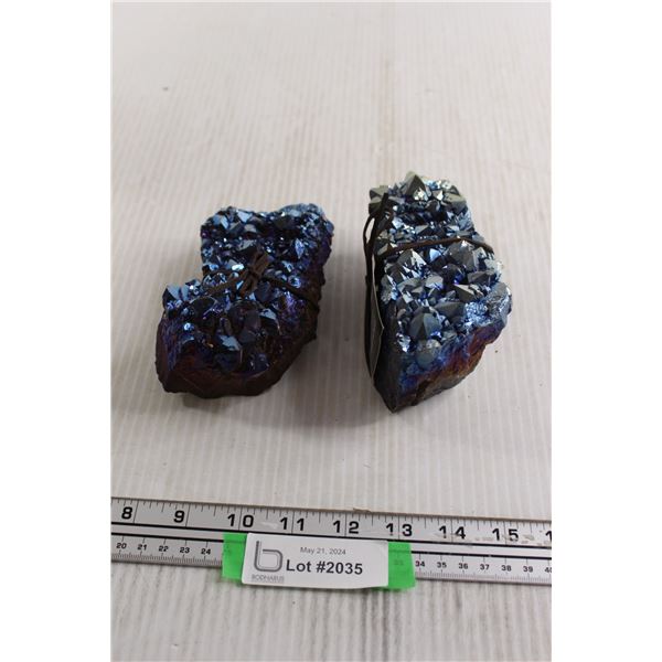 (2) Blue Metallic Amethyst Druses