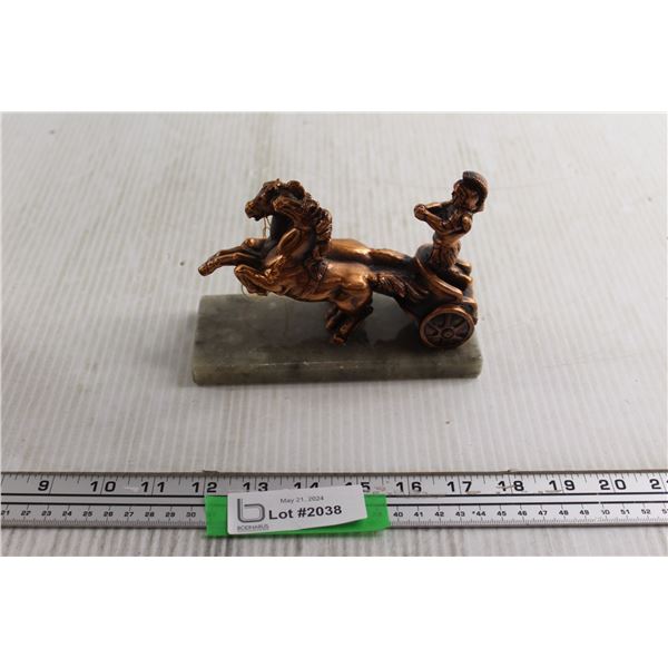 Metal Horse and Chariot Paperweight