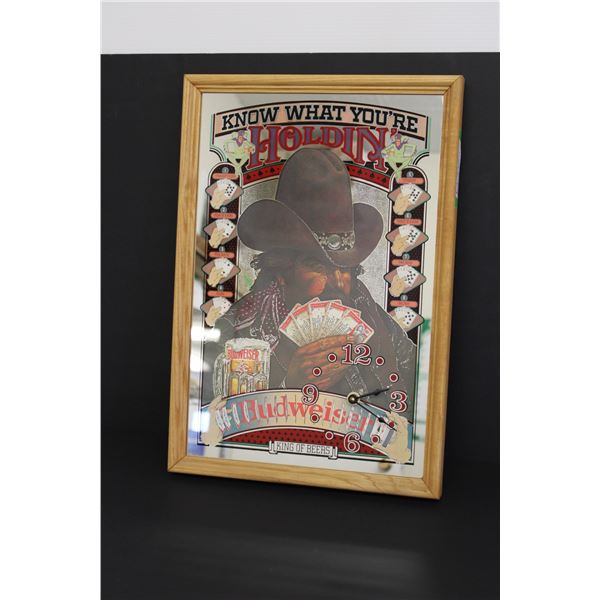 Budweiser Clock Mirror - 13 1/4" x 19 1/4", Untested