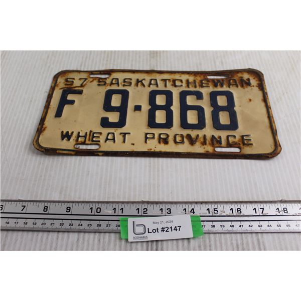 Saskatchewan 1957 License Plate