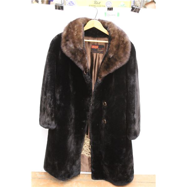 *Trute Furriers Synthetic Fur Coat with Real Fur Collar - Size Unknown
