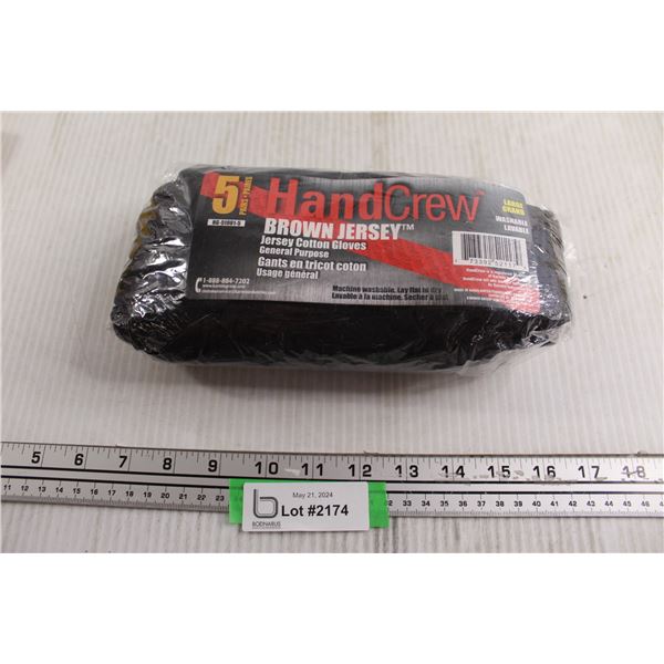 (5) Pairs HandCrew Brown Jersey Cotton Gloves - Sealed