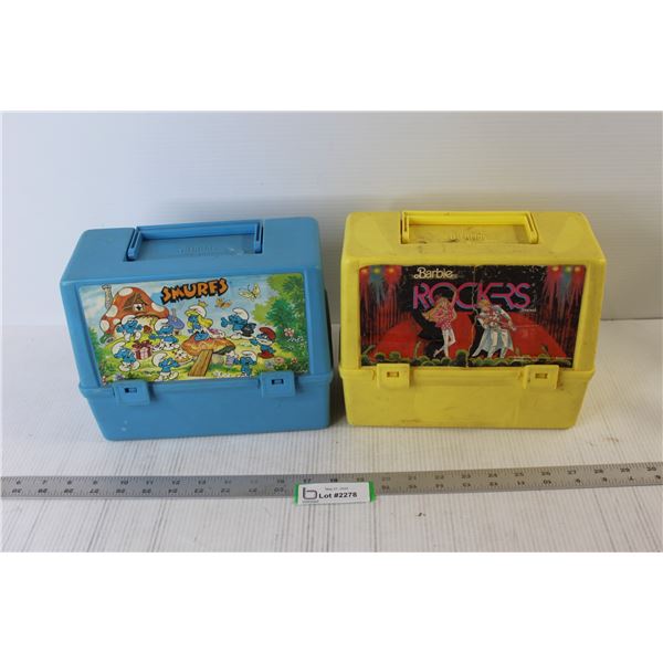 (2) Plastic Lunch Kits - Barbie & Smurfs