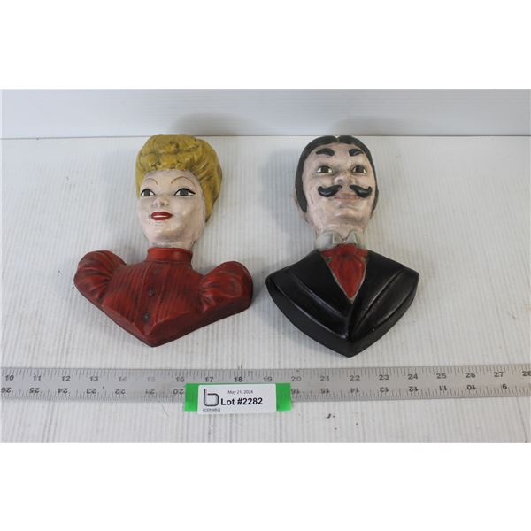 Lady and Gentleman Chalkware Heads