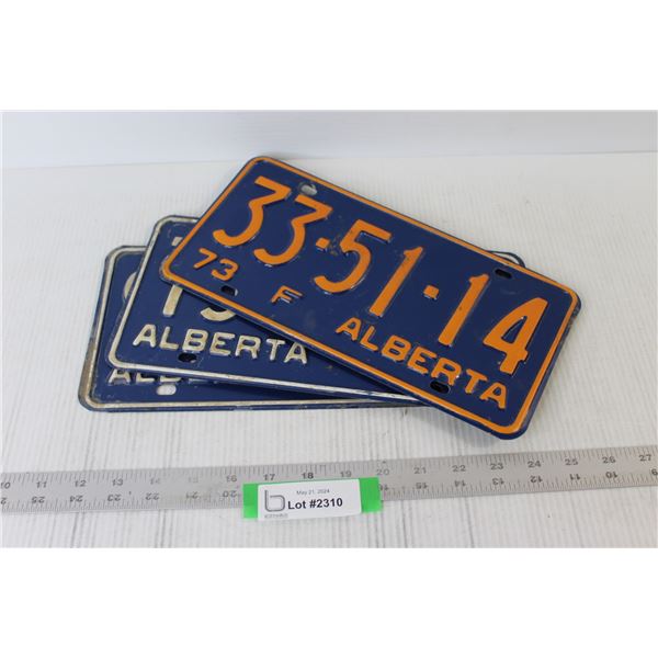 (3) Alberta License Plates - Two are 1972, One is 1973