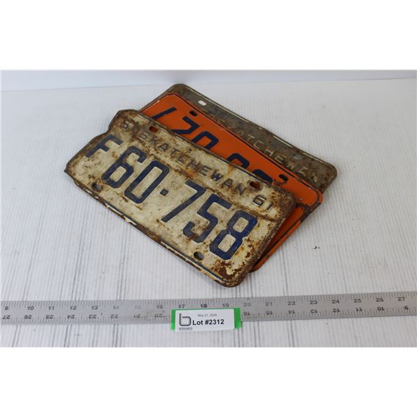 (3) Saskatchewan License Plates - 1961, 62, & 63