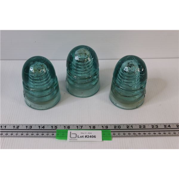 (3) Blue Glass Insulators