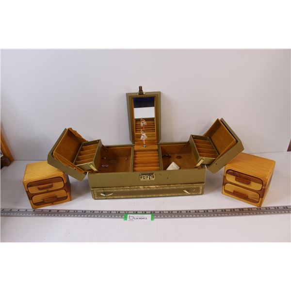 Jewelry Box w/ Opening Top: Some Wear (Dancing Ballerina & Music Box), (2) Two Drawer Jewelry Boxes
